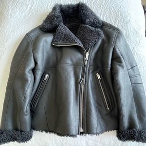 Iro Black Leather and Shearling Coat